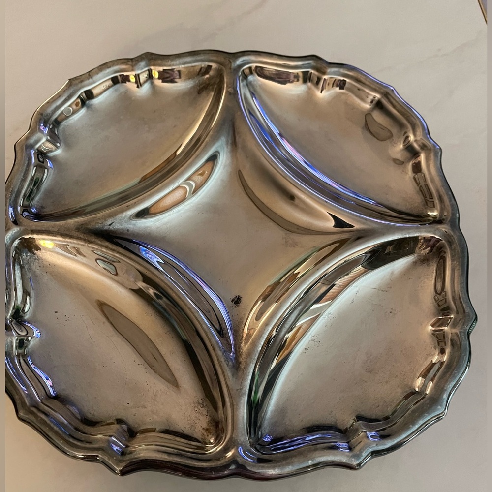 Antique silver-plate ornate Diamond divided tray.